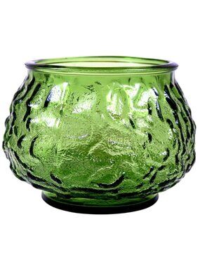 E.O. Brody Indiana Green Crinkle Glass Bowl Vase Vintage Mid-Century Decor
